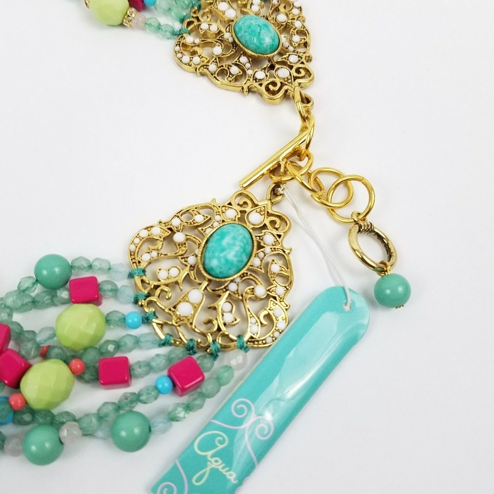 AQUA collar necklace 7 strands pink turquoise - Picture 4 of 8
